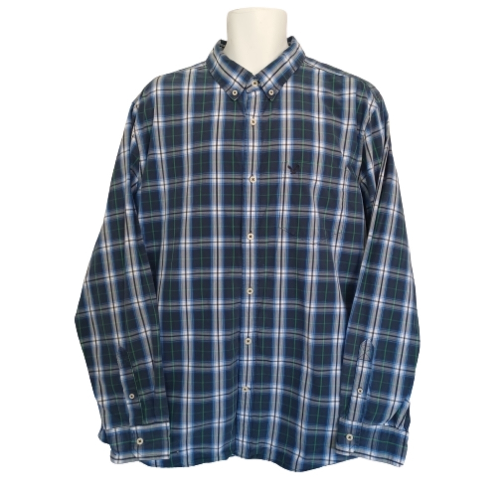 AMERICAN EAGLE OUTFITTERS Athletic Fit 2X Plaid Cotton Button Down Shirt Top